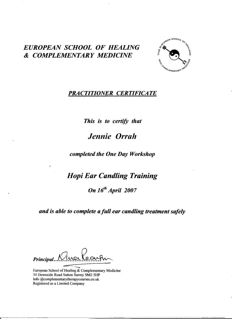 Hopi Ear Candling Certificate 001
